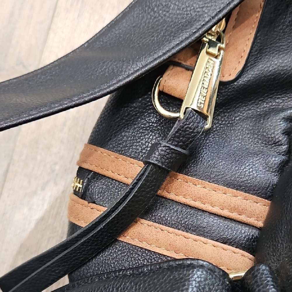 Steve Madden Leather Black and Tan Women's Backpack - Picture 7 of 12